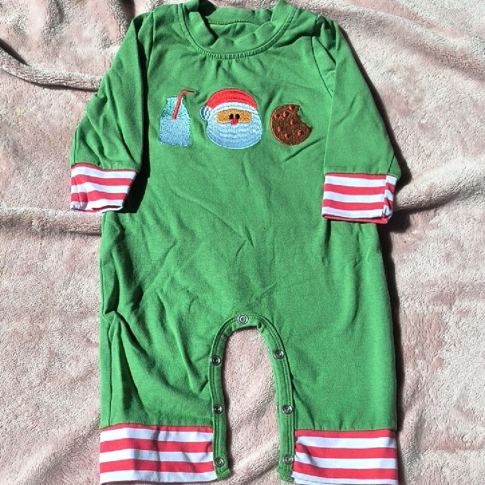 Green Kids One Piece with Striped Accents